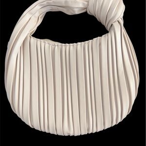 Cream Textured Hobo Bag with Curved Strap